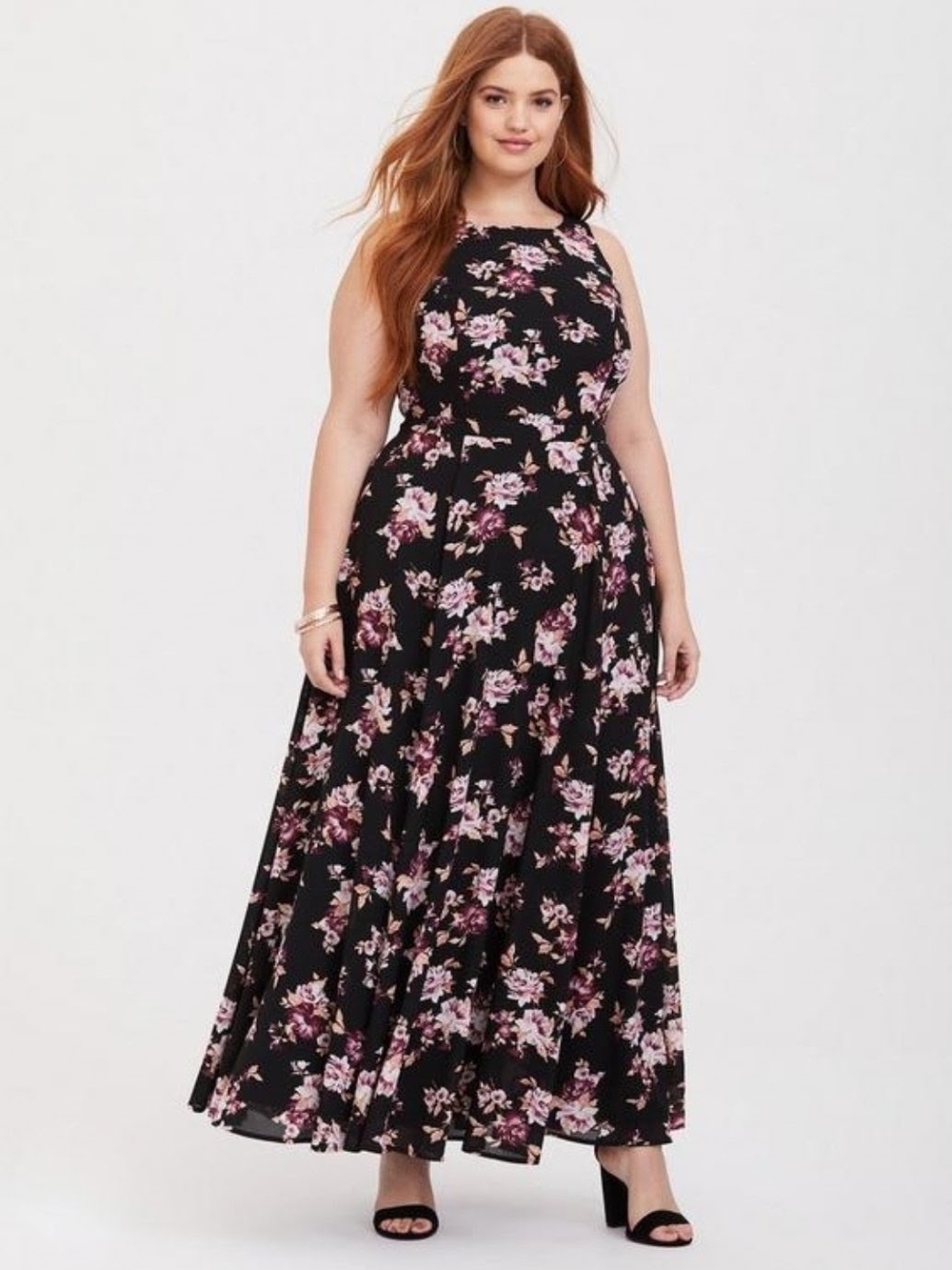 Torrid Black Floral Georgette Maxi Dress Sz16 NWT